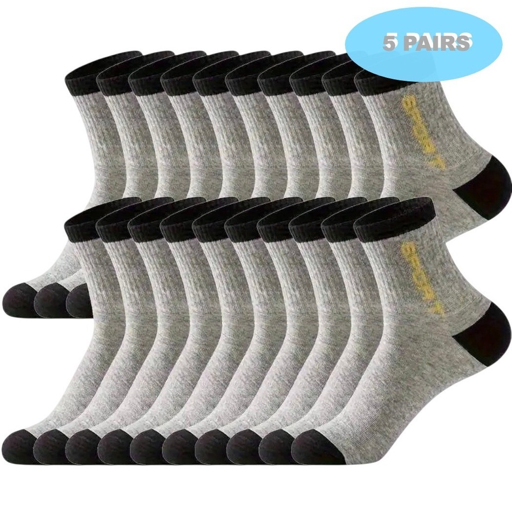 Unisex Athletic Socks Gray Mid Crew Moisture Wicking‎ 5-9 Workout Gym 5 PACK NEW